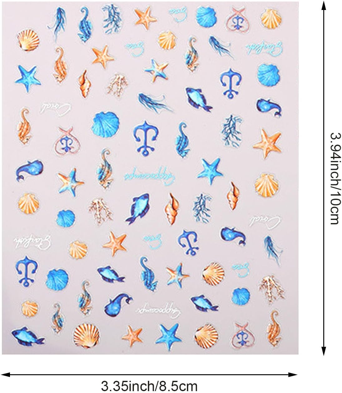 4 Sheets Ocean Life Nail Art Stickers, 5D Embossed Self-Adhesive Starfish and Shell Nail Stickers Summer Sea Theme Design for Women Girls DIY Nail Salons Manicure Decoration