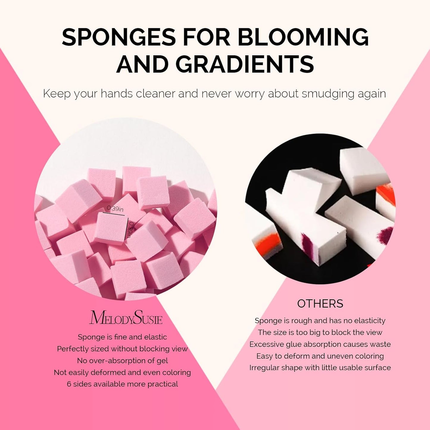 MelodySusie Soft Nail Sponges for Ombre, Nail Art Sponges With Grabbing Pen, Blooming Nails, Gradient Nail, Manicure Nail Art Tools, Professional Accessories Supplies for Home and Salon Use