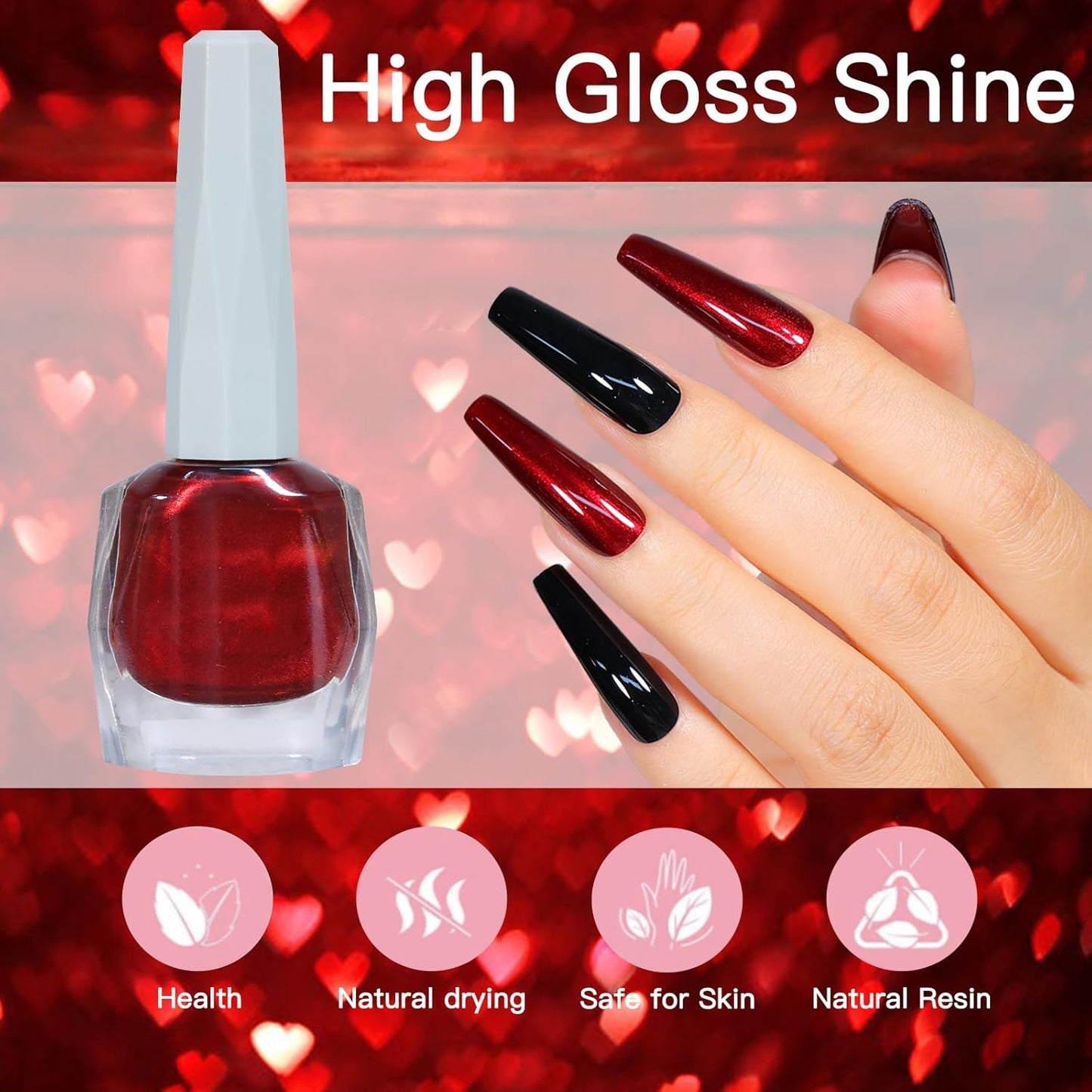 COSMOO 12ml Wine Red Nail Polish, Burgundy Quick Dry Nail Lacquer, Super Lustrous Nail Enamel Polish, Iridescent Ultrachrome Nail Art Varnish