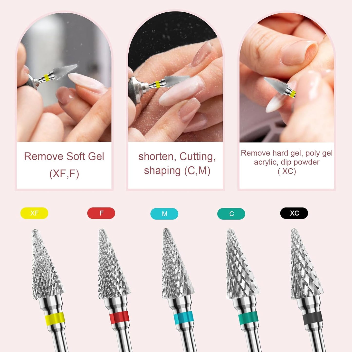 3/32" 2PCS Clean Umberllas Bits Extra Fine Grit Carbide Cuticle Cleaner Bit for Electric Nail Drills – Professional Manicure Tool for Nail Salons and Home Use (XF Grit. Silver)