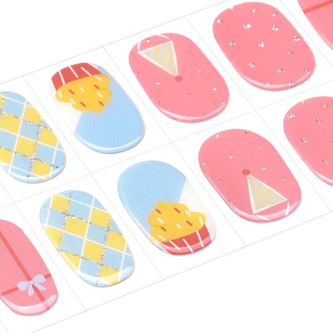 DANNI & TONI Kids Gel Nail Strips Cake Bowknot Peachy Pink Salon-Quality Peel & Stick Manicure for Children (Age 6+)– Safe, Long-Lasting, Easy to Apply |Sweet Party