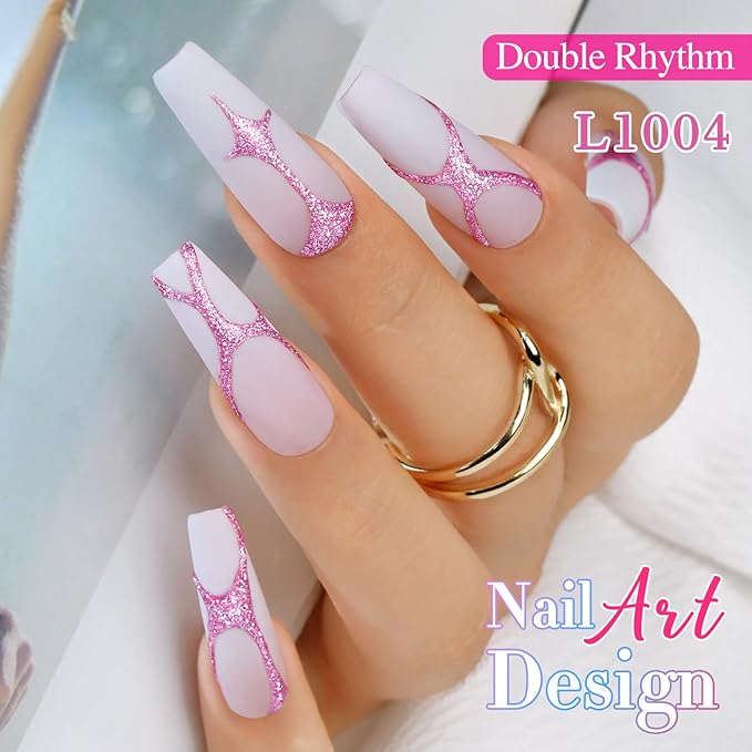 Double Rhythm 15 Ml Metallic Gel Liner Nail Art Gel Bronze Mirror Chrome Painted Drawing Stripper 3D Effect Gel Polish (Glitter Rose Gold-L1004)