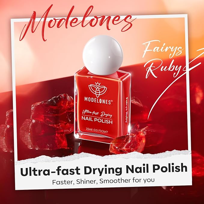 modelones Red Nail Polish Quick Dry | Burgundy Long Last Fingernail Polish, Dark Red Nailsl | Infinite Shine Strengthening Treatment Kit Salon-Quality for Women 15ml