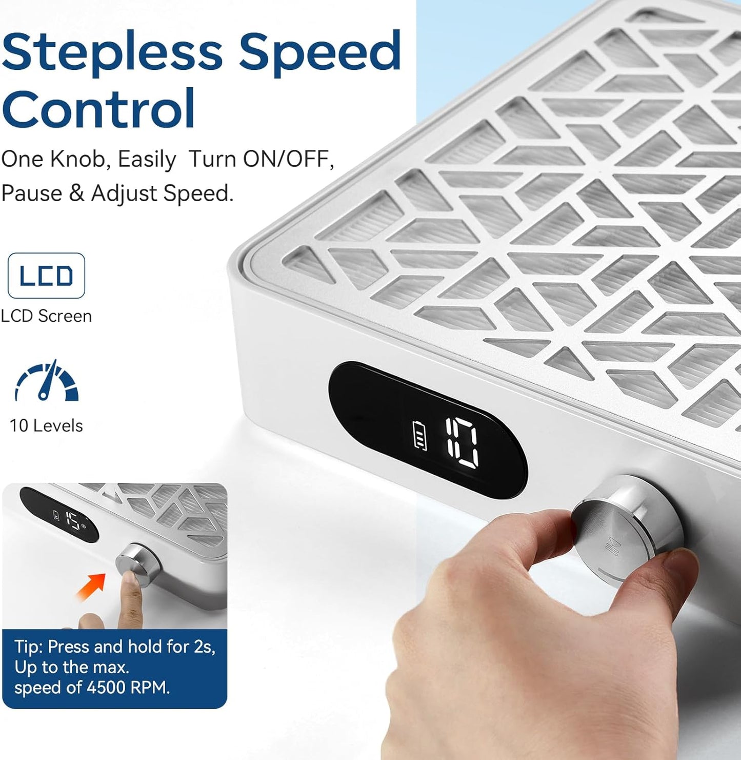 Makartt Nail Dust Collector - Nail Fan Dust Collector Nail Tech Quiet Vacuum, Professional Cordless Rechargeable Extractor, Easy to Clean with Powerful Suction, LCD & Reusable Filter (DACCAL)