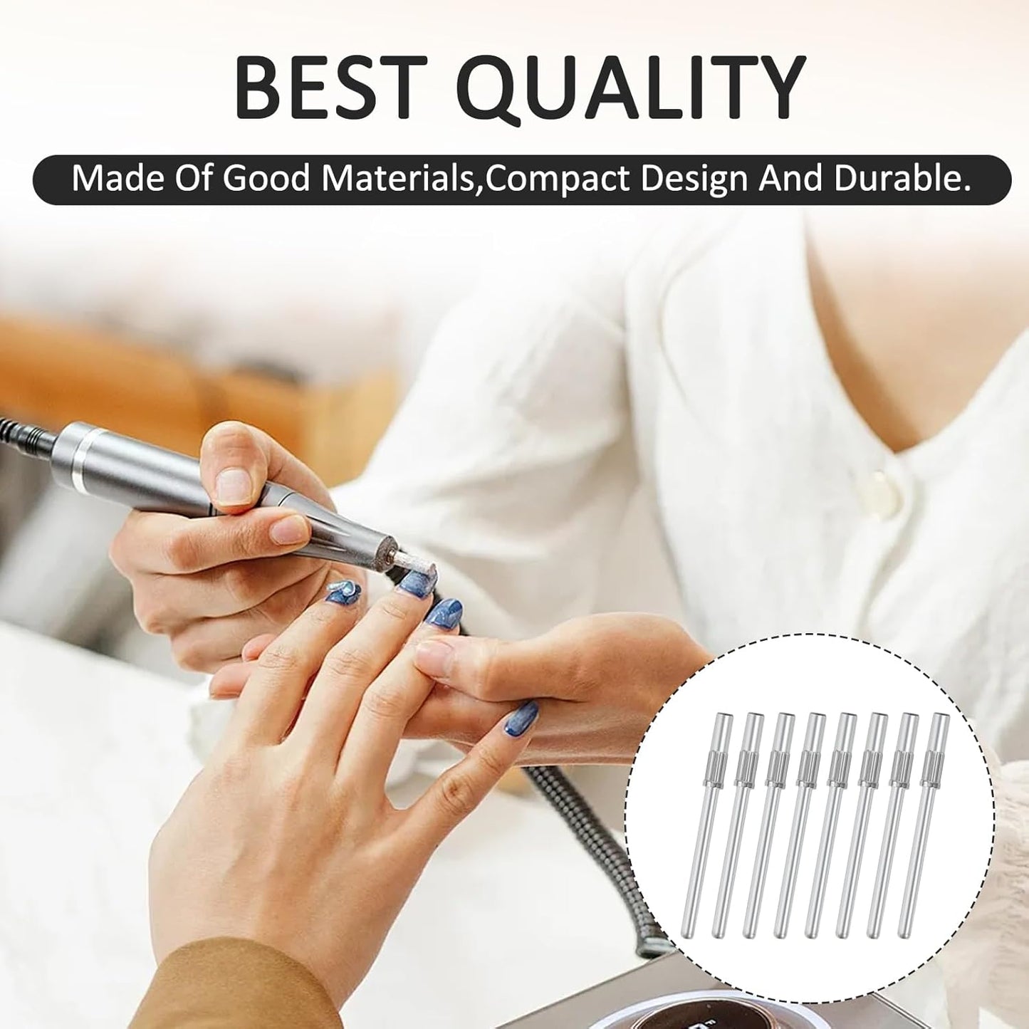 8 PCS Mini Mandrel Nail Bit,3.1 MM 3/32 Inches Nail Drill Bit for Electric Drill File Machine,Suitable for Acrylic Nails Manicure Pedicure Tool,Sanding Bands Compatible