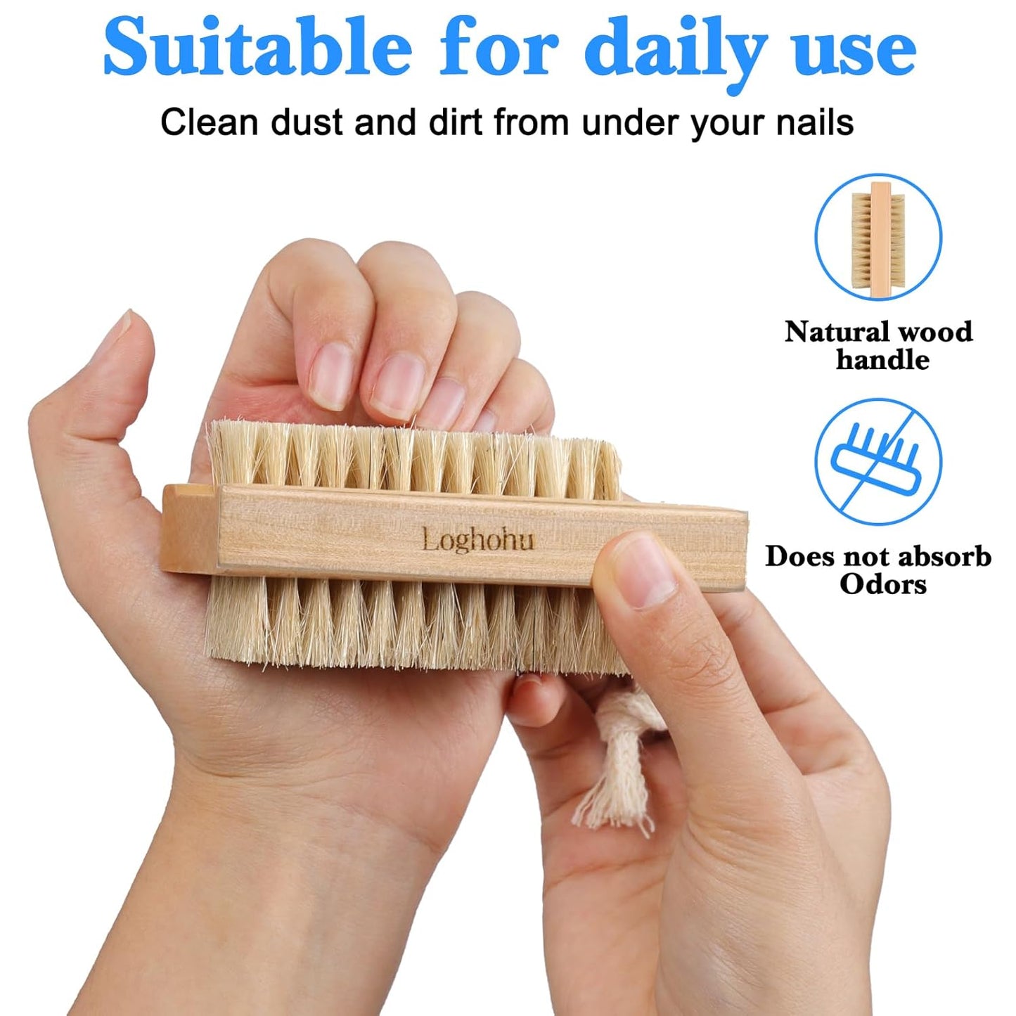 2Pcs Wooden Nail Brush for Cleaning Fingernails Two-Sided Wooden Fingernail Nail Scrubber Brush with Hanging Rope for Deep Cleaning Under Nails Fingernails Toes Nail Art and Industrial Repair Job