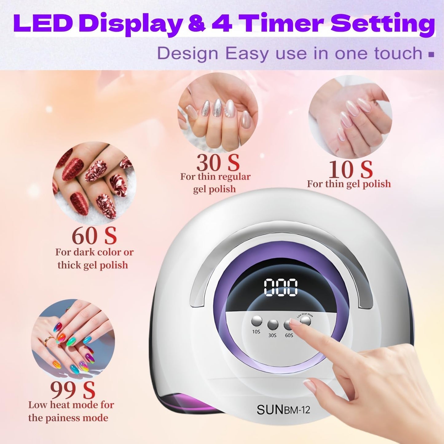 UV LED Nail Lamp with 72 Beads, 300W Nail Curing Lamps for Gel Polish with Automatic Sensor/4 Timer Setting,Led Nail Dryer, Professional Nail Art Drying Tools