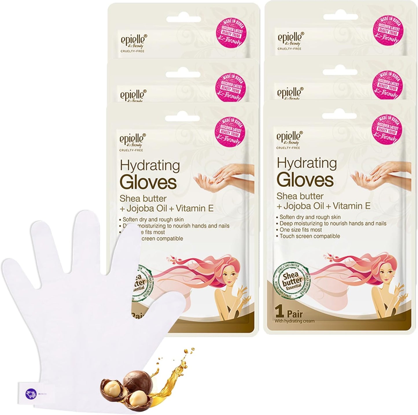 Epielle Hydrating Hand Mask 6 Pairs, Deep Moisturizing Gloves for Dry, Cracked Hands, Self Care Gifts for Women, Spa Kit, Stocking Stuffers, Thanksgiving Essentials