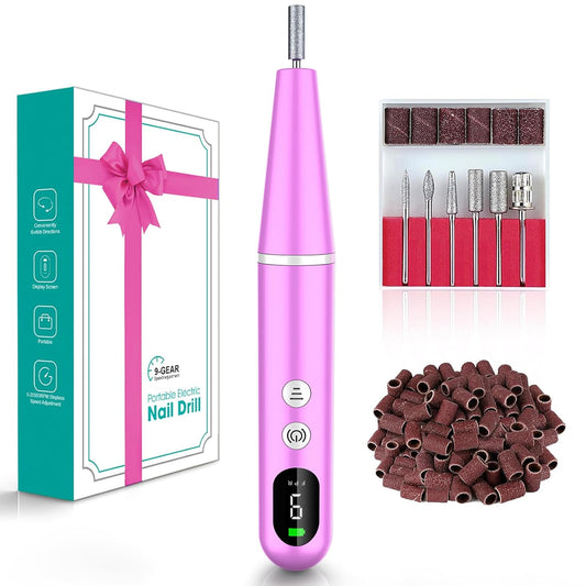 Electric Nail Drill File with LED Display - 9 Speed Cordless Electric Nail File Portable Nail Drill Machine for Acrylic Gel Nails,Rechargeable Hand Feet Trimmer Buffer Tool for Women Men Baby