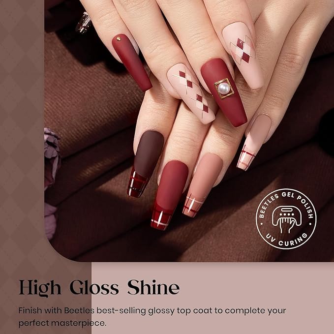 Beetles Fall Gel Polish Set Dark Brown Gel Nail Polish 6 Colors Glitter Burgundy Red Gold Black Sparkle Nail Kit Soak Off Led Manicure DIY Home Salon Gifts for Girls Women Academia Aesthetic