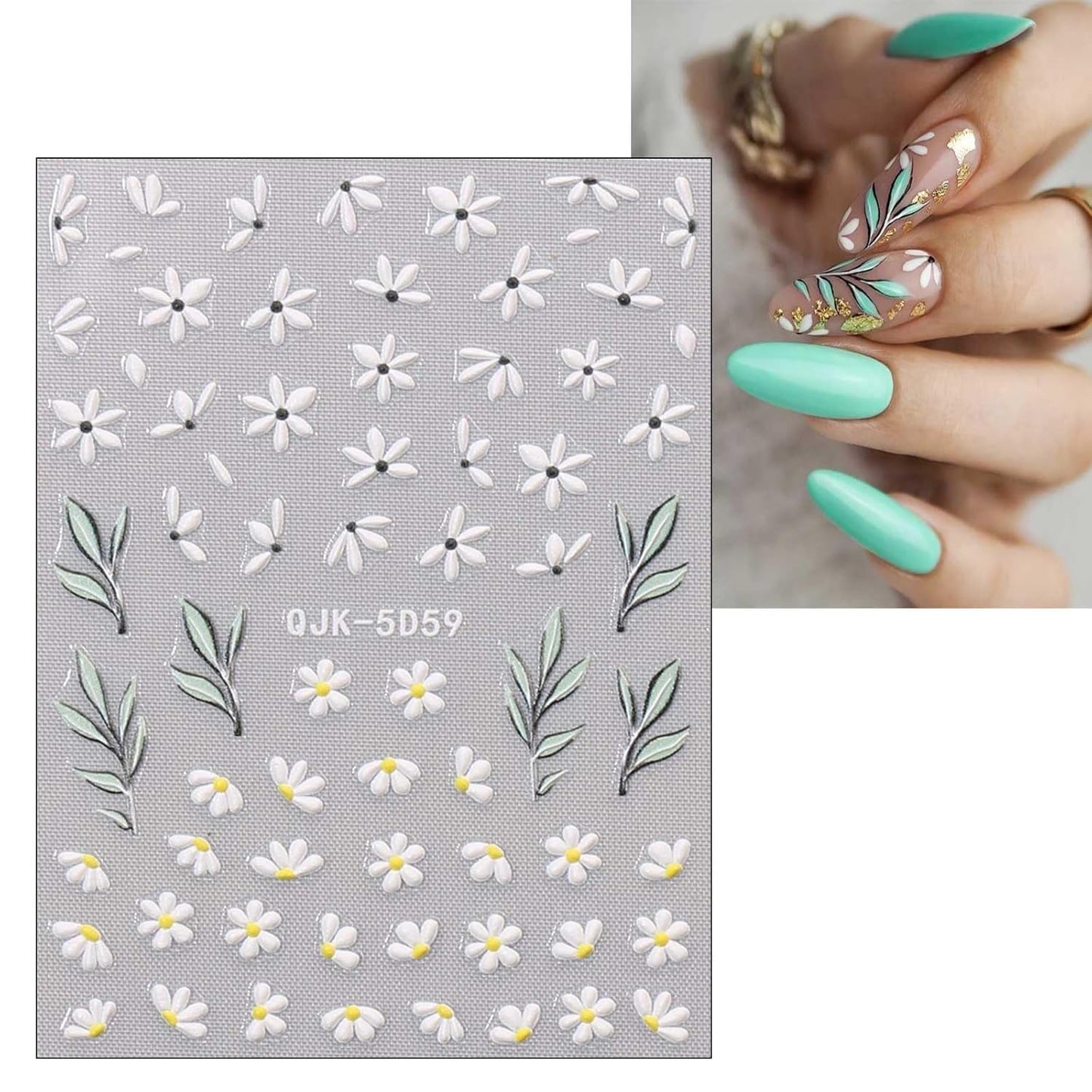 JMEOWIO 6 Sheets 3D Embossed Spring Flower Nail Art Stickers Decals Self-Adhesive Pegatinas Uñas 5D Colorful Summer Floral Lavender Nail Supplies Nail Art Design Decoration Accessories