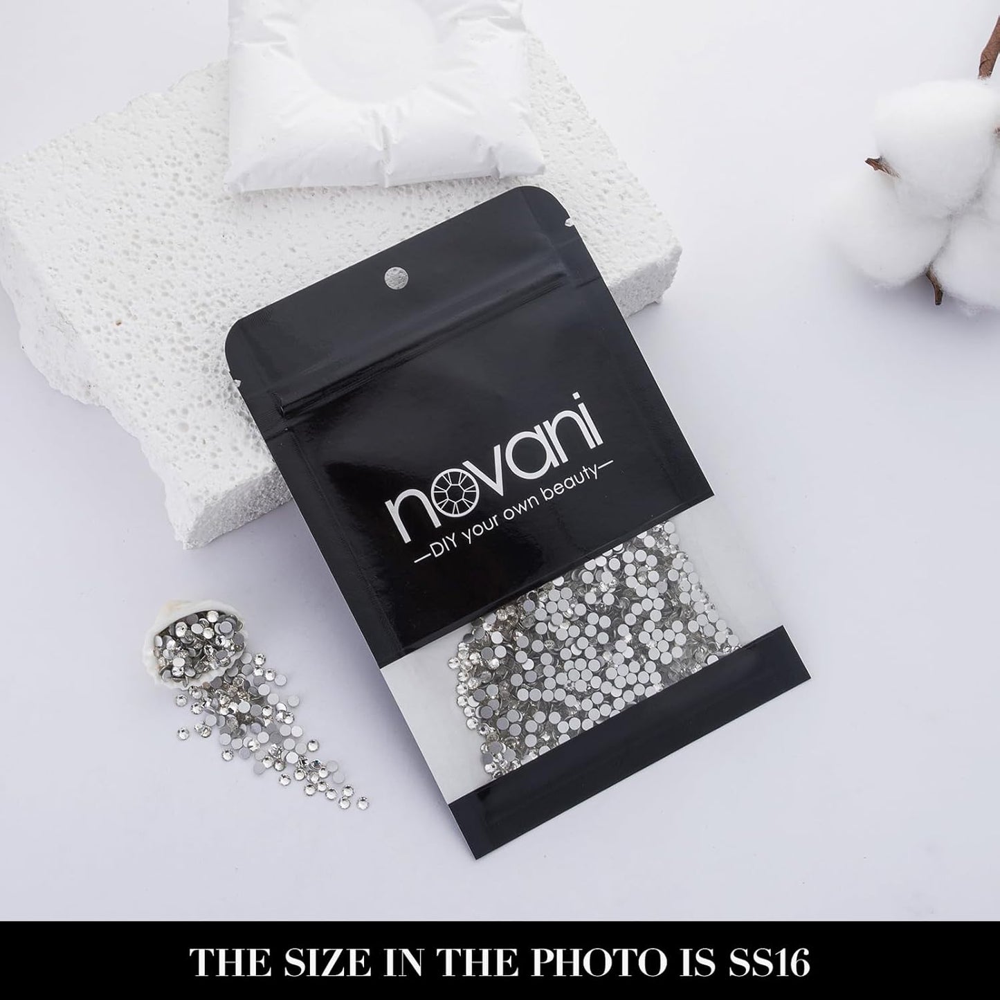 Novani 3000pcs Crystal Clear Rhinestones Flat Back Rhinestone Glass Diamonds Round Gems for Nail Art and Crafting Decorations,SS16,3.8-4.0mm