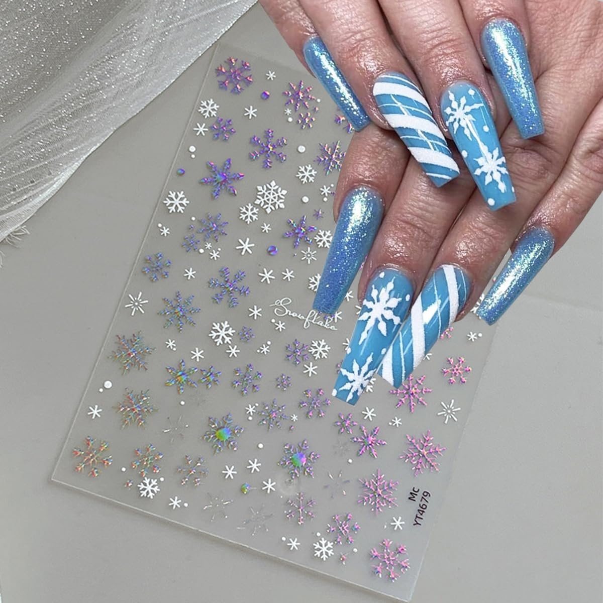 2 Sheets Snowflake Nail Stickers 3D Self-Adhesive Laser Silver Snow Flake Holiday Nail Art Stickers Winter Xmas Nail Decals Snowflake Nails Design Christmas Sticker Decoration for Women Nail Art Kit