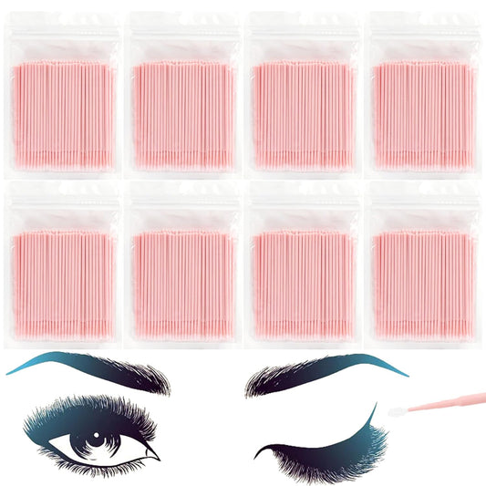 800 Pieces Microswabs for Eyelash Extensions, 10CM Lash Cotton Swabs, Microfiber Wands Brush for Lash Removal, Clean Mascara (Simple Packaging)-(Pink)