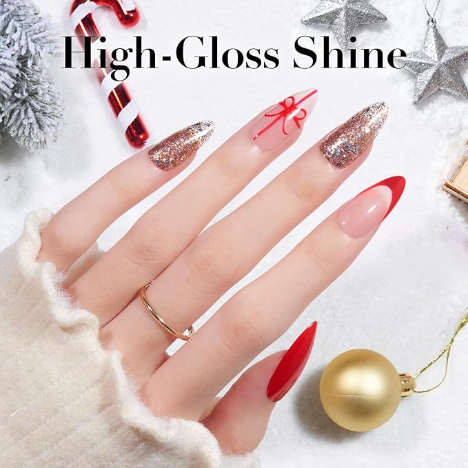 AZUREBEAUTY Red Christmas Nail Polish Set Quick Dry Silver Glitter Cat Eye 4 Colors Natural Fingernail with Top Coat DIY Salon Home no Gel Women Gifts