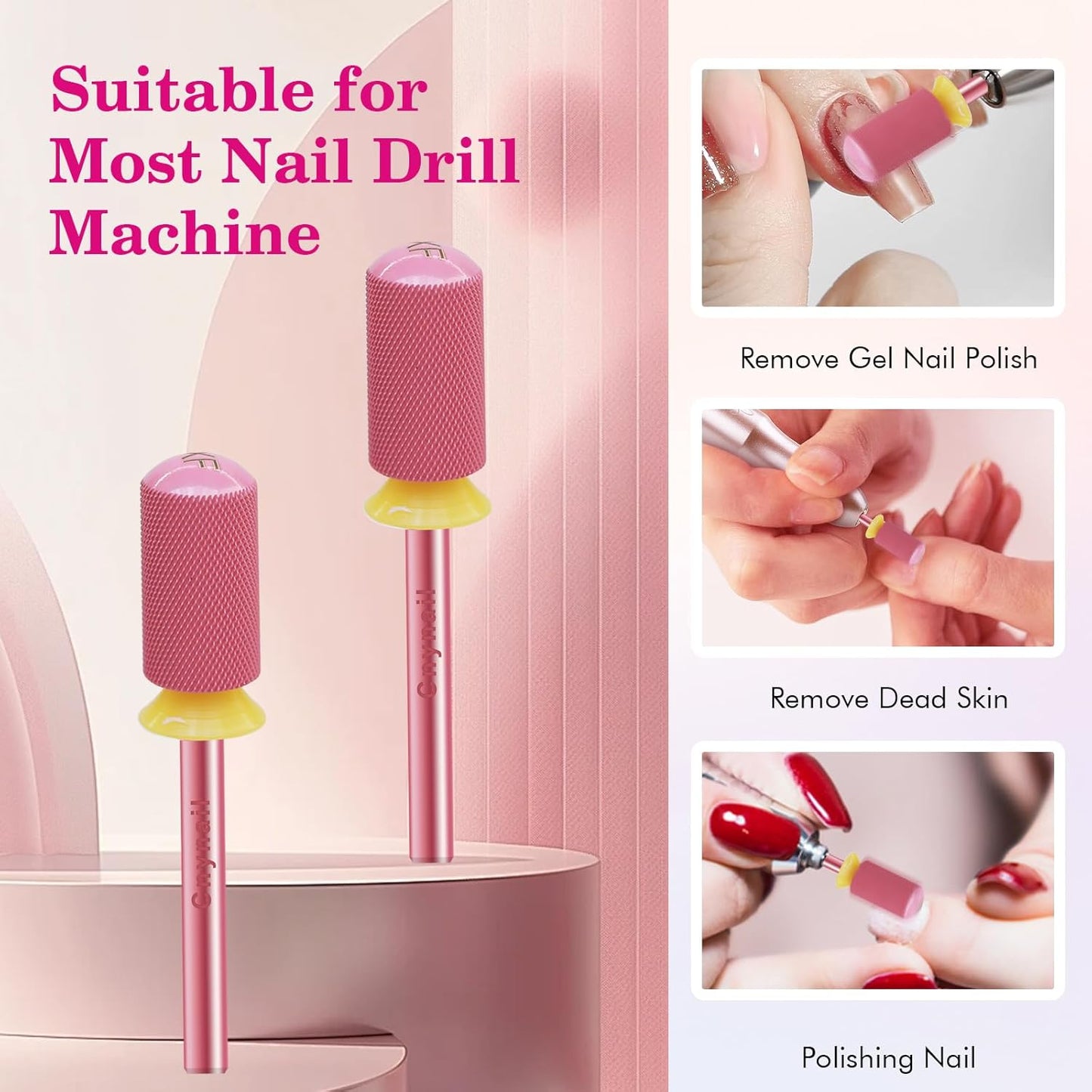3/32" Large Barrel Smooth Round Top Tungsten Carbide Nail Drill Bit Safety Bit for Gel & Acrylic Removal, 2-Way Rotating Efile Tip, Salon Electric File Accessory (XF Grit, Rose Red)