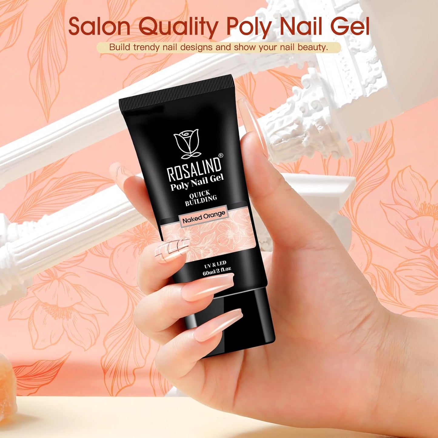 ROSALIND 2 oz Nude Poly Nail Gel, Fall Poly Extension Orange Gel Poly Builder Nude Nail Quick Building Acrylic Nails Poly Extension Gel Poly Thickening Nail Art Design Natural