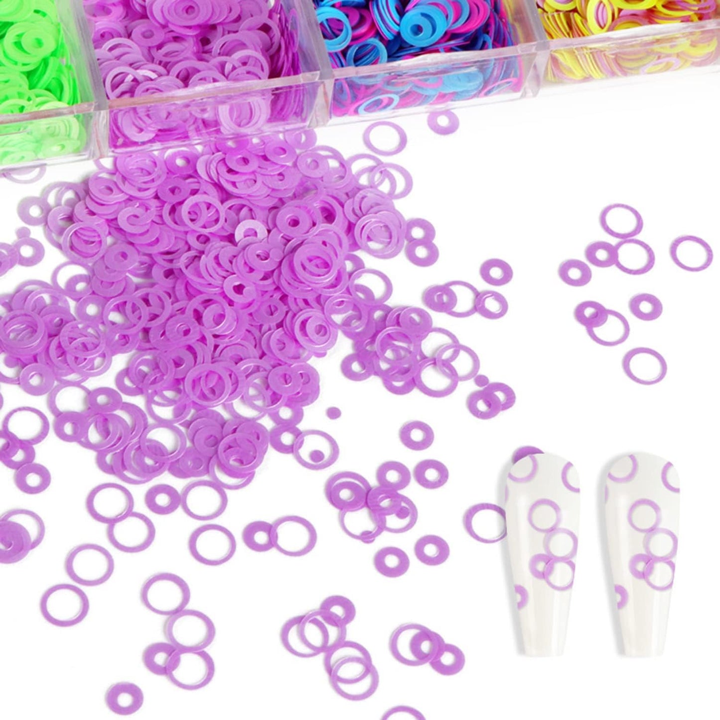 Circle Glitter Nail Art Sequins, 3D Hollow Circle Shape Glitters Flakes, Holographic Fluorescent Laser Shiny Round Nail Supplies for Women Girls Manicure Charms Decorations DIY Resin Nail Art Tips