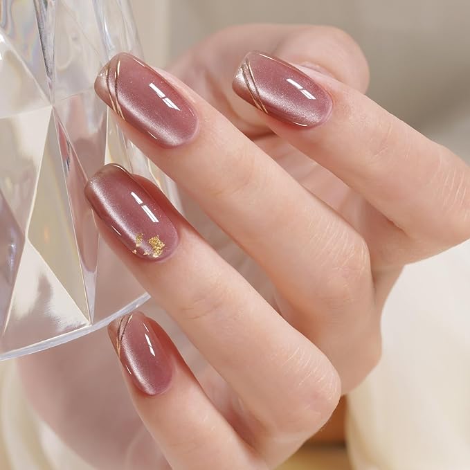 AILLSA Cat Eye Gel Nail Polish Pink Crystal Glitter Polish with Magnet, Nude Burgundy Glass Shimmer Nail Polish Jelly Color Reflective Translucent U V Gel Salon DIY at Home 0.5 OZ GF25