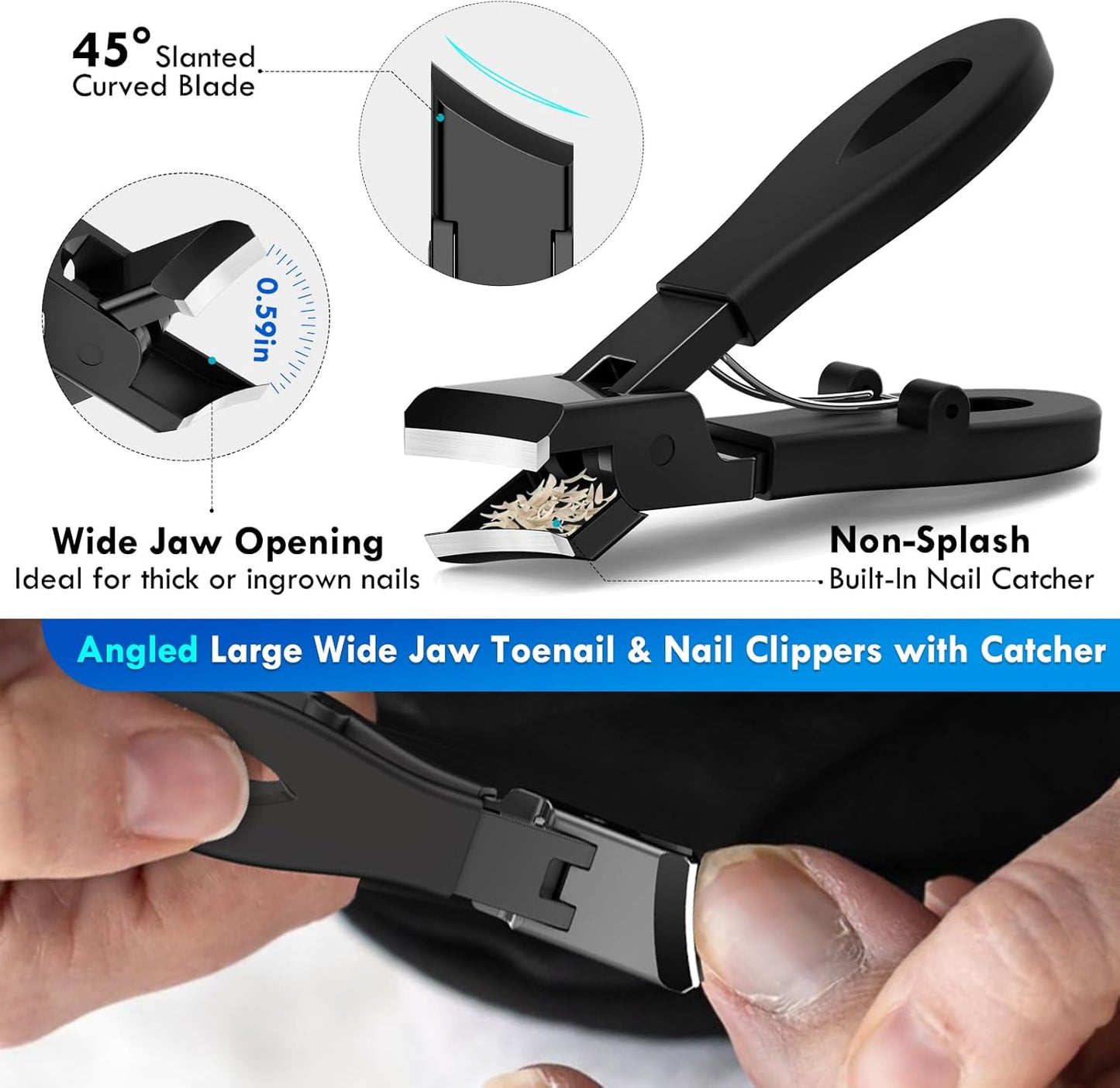 Professional Ingrown Toenail Tools Kit for Seniors,Wide Jaw Straight Nail Clippers,Large Angled Nail Clipper Cutters for Heavy Duty Thick Toe Nails or Fingernail,Manicure Set for Men Women