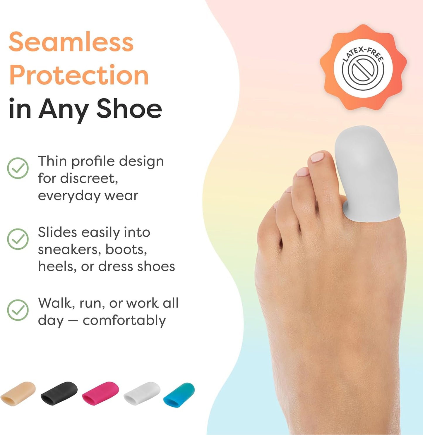 ZenToes 6 Pack Gel Toe Cap and Protector - Cushions and Protects to Provide Relief from Missing or Ingrown Toenails, Corns, Blisters, Hammer Toes (Large, White)