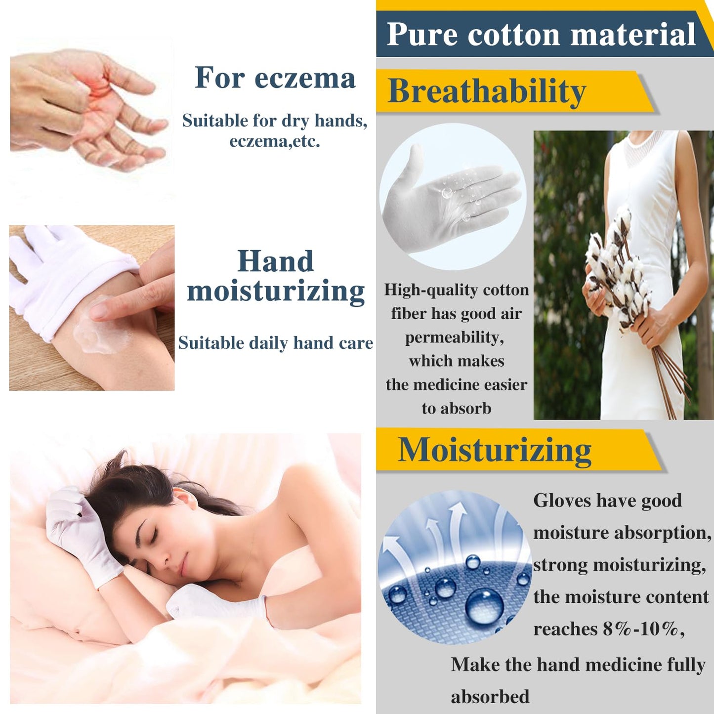 24 Pcs White Cotton Gloves for Dry Hands Moisturizing Gloves Overnight Eczema Gloves Kids Sleep Gloves for Women Cosmetic Jewelry Silver Moisturizing Inspection Gloves