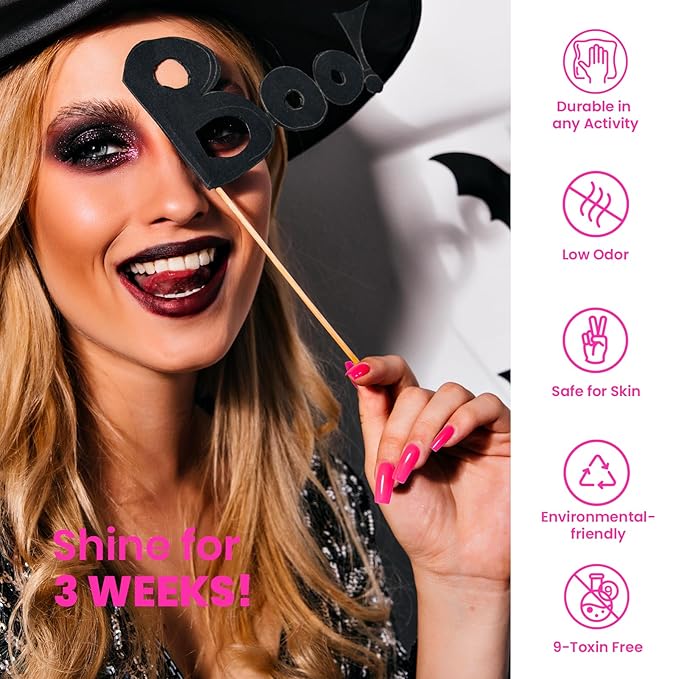 Beetles Hot Pink Gel Nail Polish - Luminous Pink Gel Polish 15ml Glow in the Dark Pink Halloween Soak Off Uv LED Nail Lamp Nail Art Manicure Salon DIY Home for Women Girls