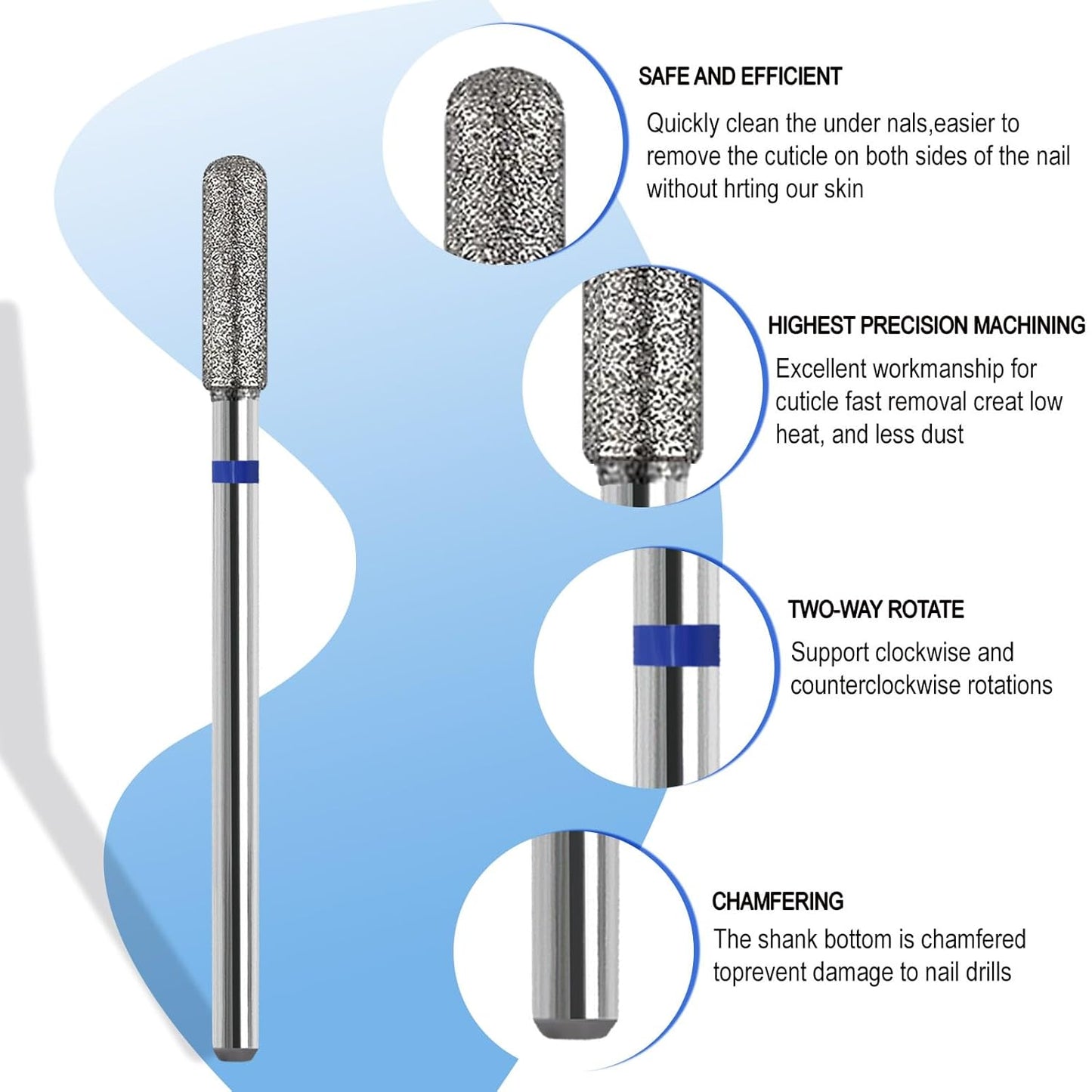 Cuticle Clean Nail Drill Bit, 3/32" Russian Diamond Nail File bits, Safety Carbide Under Nail Cleaner for Cuticle Dead Skin Nail Prepare, Nail Salon Manicure, (Barrel Shape-Medium)