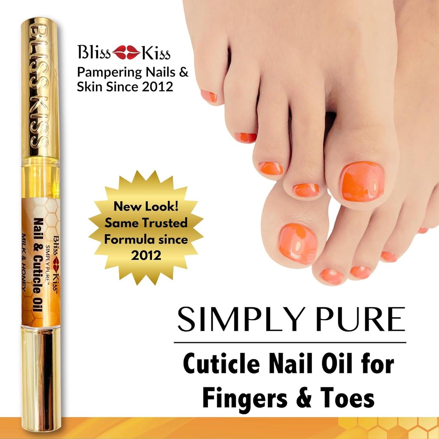 Bliss Kiss | 1 Milk & Honey | Nail Oil Cuticle Pen w/Vitamin E & Jojoba⏤Nail Strengthener Nail Growth Serum for Brittle Peeling Breaking Thin Nails