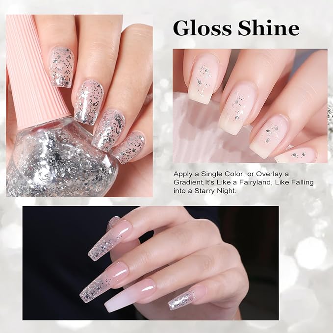Major Dijit Quick Dry Nail Polish Clear Silver Summer Nail Lacquer for Nail Art Regular Nail Polish 0.41 fl oz.