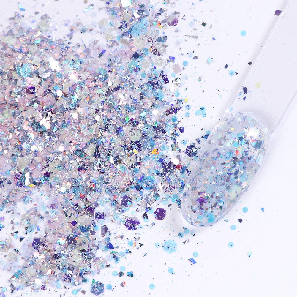 Holographic Nail Art Sequins Glitter Kits 8 Boxes 3D Nails Glitter Metallic Shining Flakes Acrylic Powder Dust Sequins for Nails Decoration Holographic Manicure Tips (Pink)