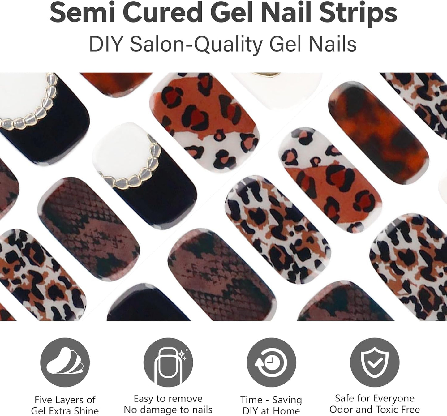 Semi Cured Gel Nail Strips-Salon Quality Semi-Cured Gel Press On Nails Stickers Quick DIY Nail Art Manicure Kits for Women at Home Works with Any UV/LED Lamps(Grace Bloom)