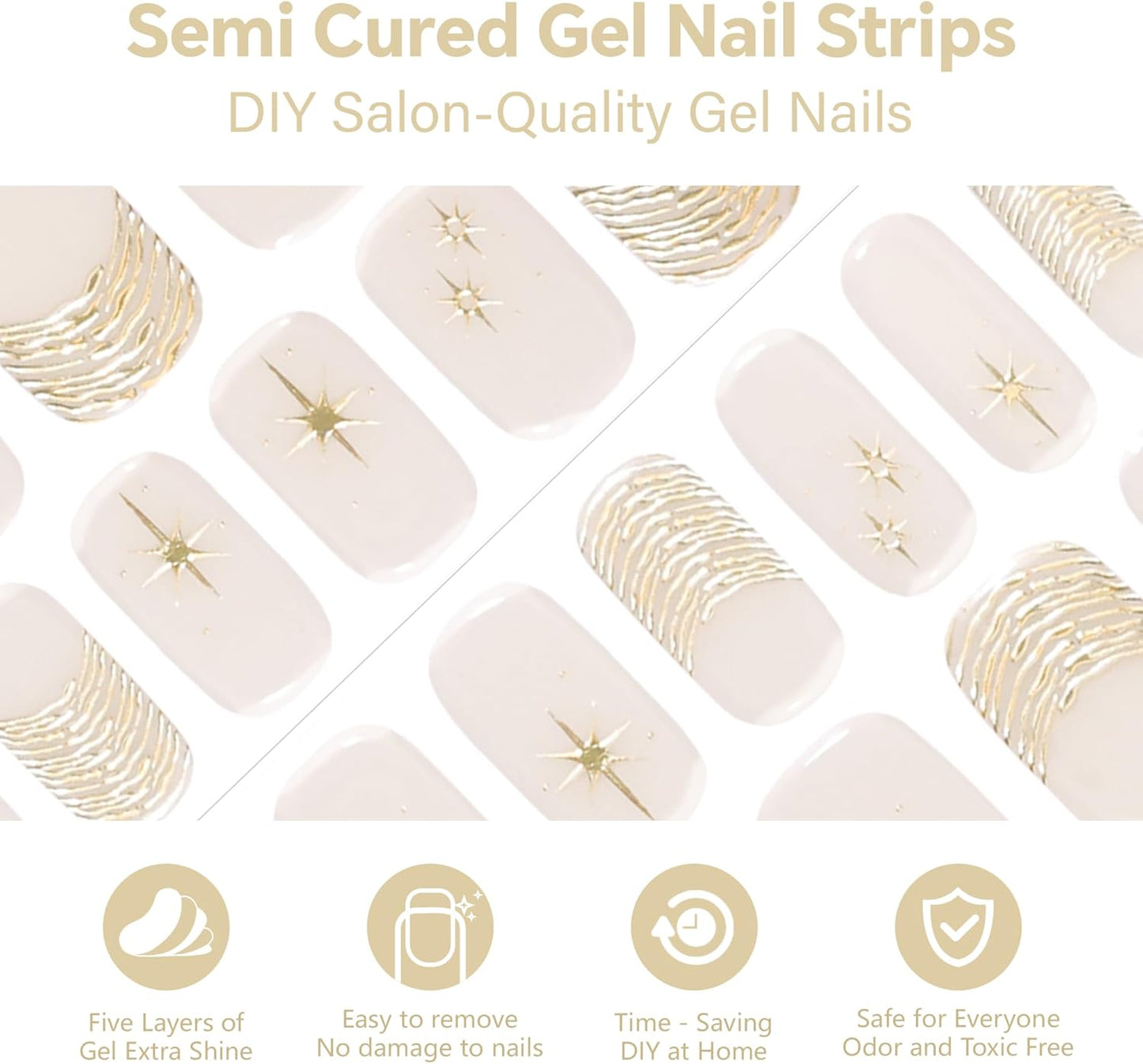 Semi Cured Gel Nail Strips-Salon Quality Semi-Cured Gel Press On Nails Stickers Quick DIY Nail Art Manicure Kits for Women at Home, Works with Any UV/LED Lamps(Sparkle Glam)