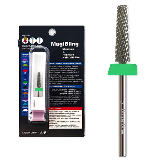 16mm 5 in 1 Nail Drill Bits for False Nail Apply, 3/32'' Tapered Tungsten Carbide Professional Bit, Slender Bit for Corners, Left & Right Hand Use, Manicure Cuticle Gel Polishing, Coarse.