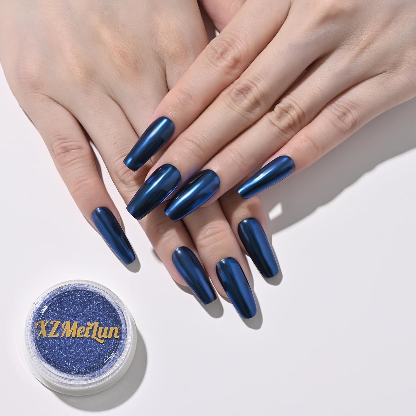 Dark Blue Magic Mirror Chrome Nail Powder, Big-Capacity 1.5g Metallic Dust Holographic Effect Powder Pigment Glitter Manicure Kit, Nail Art, Can Mixed with Builder Gel Nail Polish for Use