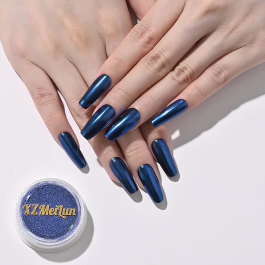Dark Blue Magic Mirror Chrome Nail Powder, Big-Capacity 1.5g Metallic Dust Holographic Effect Powder Pigment Glitter Manicure Kit, Nail Art, Can Mixed with Builder Gel Nail Polish for Use