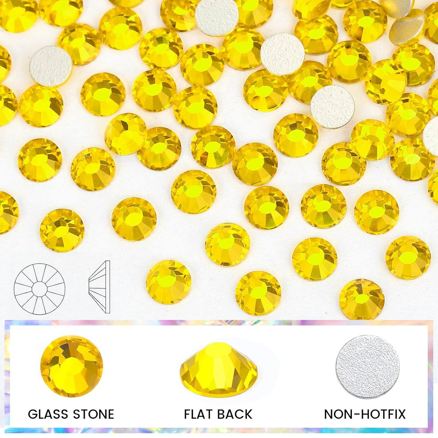 Novani Rhinestones 3000Pcs Flatback Crystal Round Loose Gemstones Glass Rhinestones for Crafts Makeup Nail Art Clothes Shoes DIY Decorations(SS6, 1.9-2.0mm,Citrine)