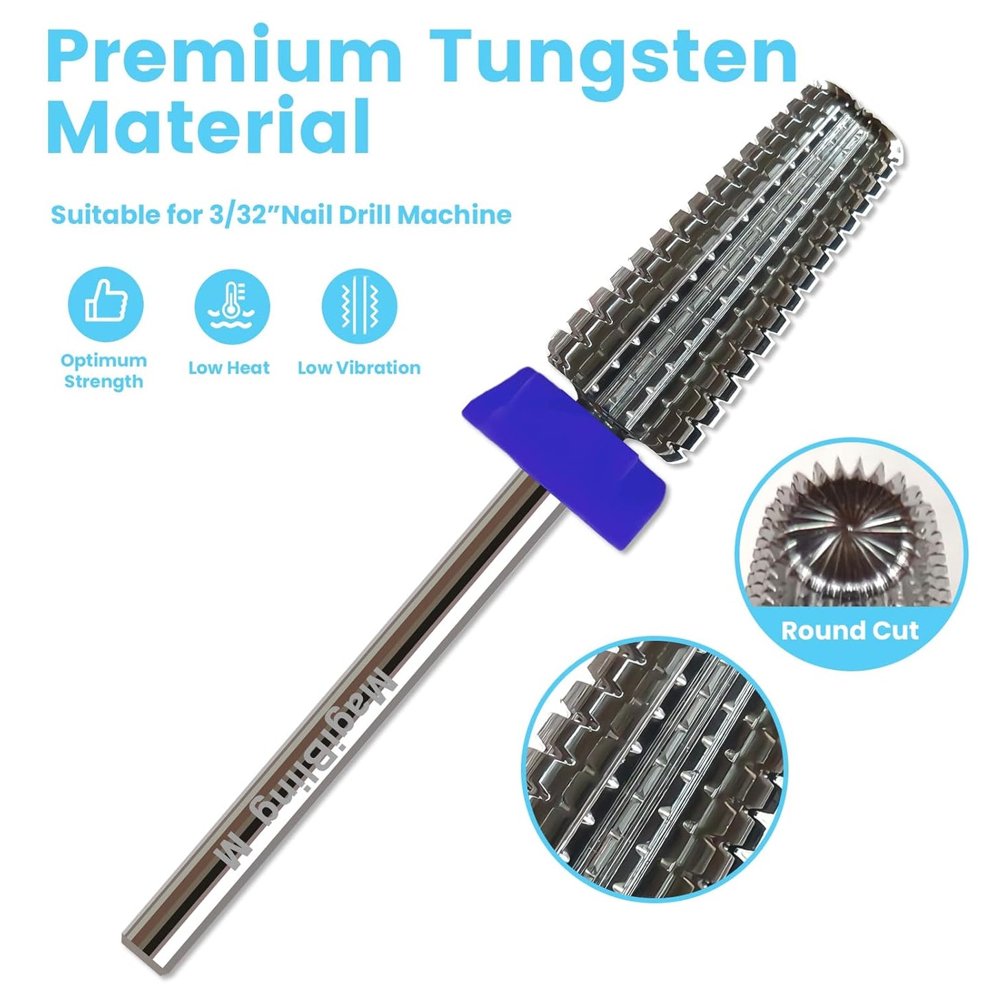 5 in 1 Nail Drill Bits, Straight Cut 3/32'' Professional Tungsten Carbide Bits, Two-way Rotation Easy for Left Hand, Hard Soft Gel Removal Fast Manicure Polishing, Medium