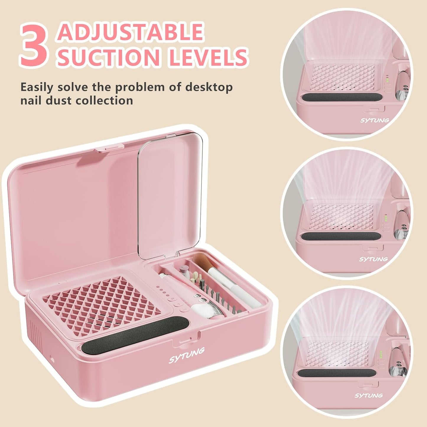 Nail Dust Collector Electric Nail Drill Kit, Vacuum Nail Fan Dust Collector with Reusable Filter Cloth, Portable Nail Drill Machine Kit for Acrylic Nail Polishing, Salon and Home