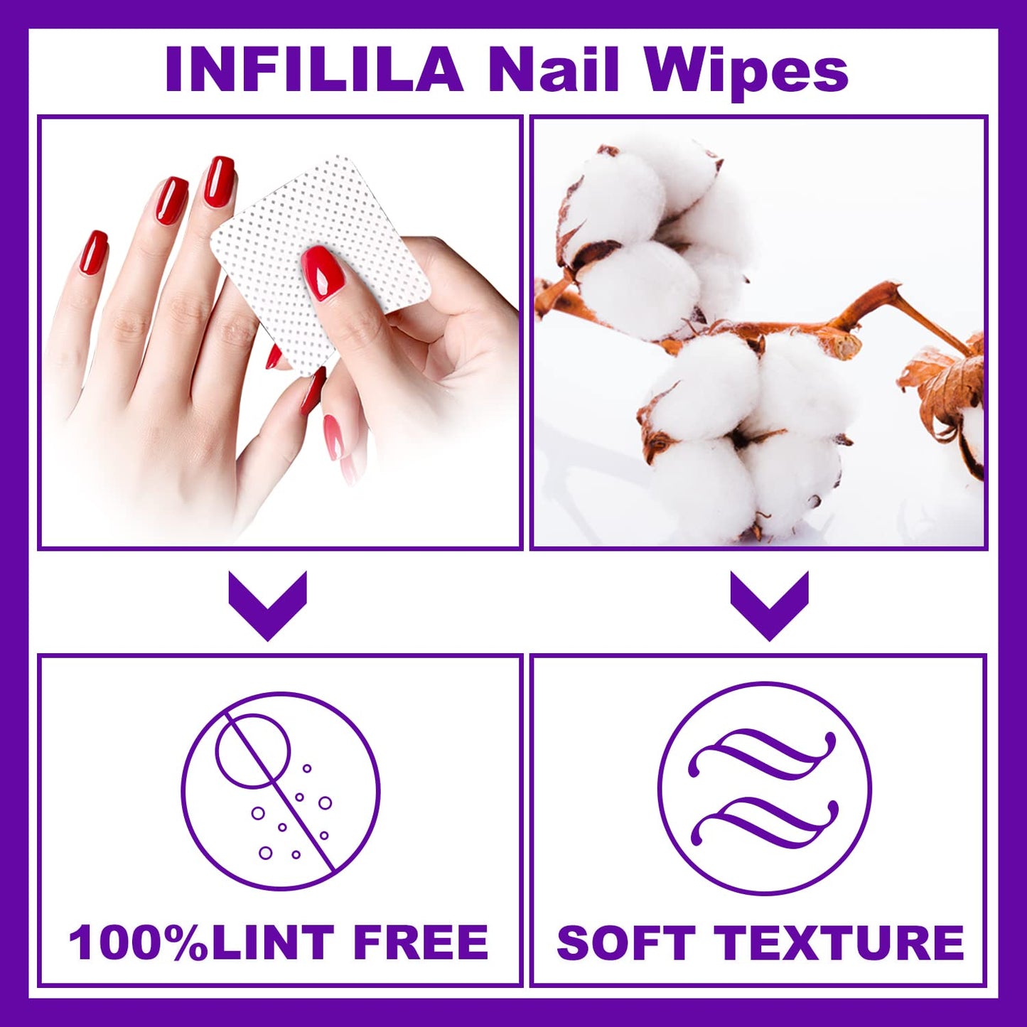 NXJ INFILILA Lint Free Nail Wipes, 1000PCS Non-Woven Fabric Dry Nail Prep Wipes, Absorbent Acetone Nail Polish Remover Lash Extensions Glue Nail Cleaning Pads for Salon Supplies