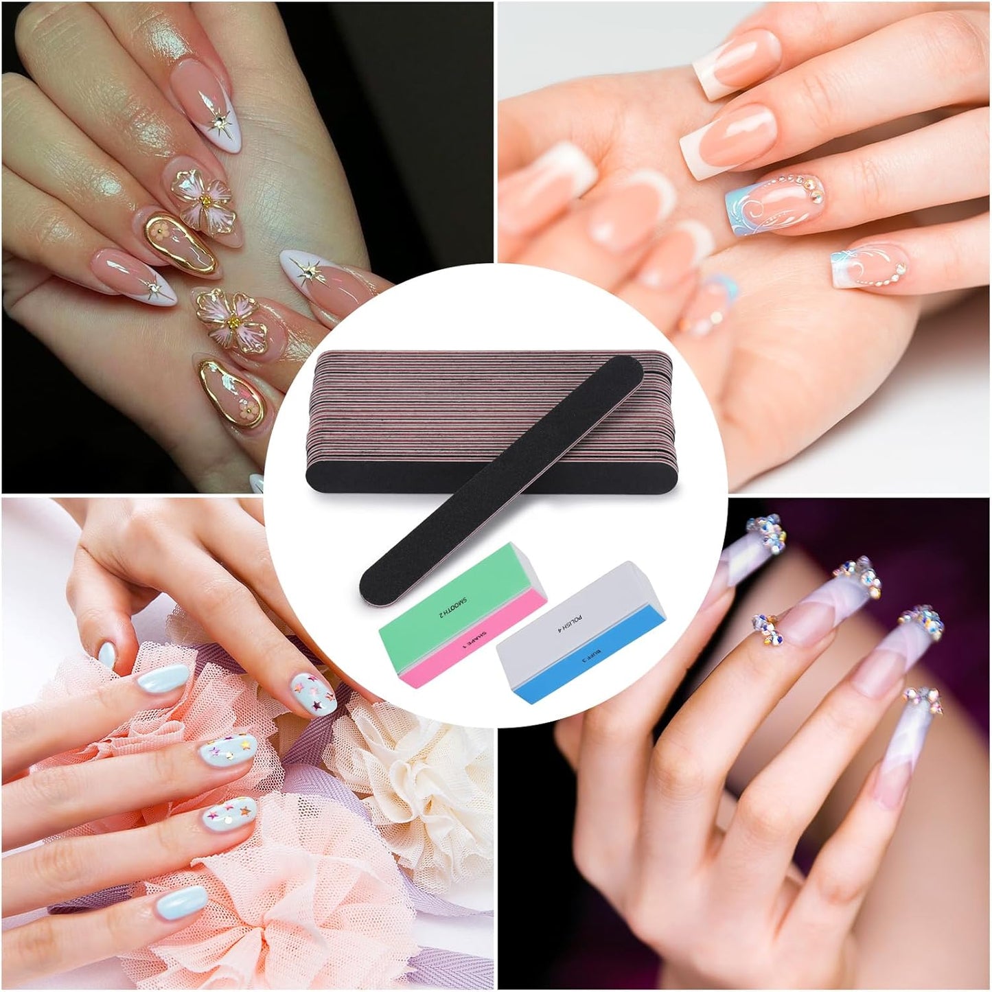 24 Pcs Nail File and Buffer Set, 4pcs 4 Way Nail Shine Buffers Blocks & 20pcs 100/180 Grit Nail Files Emery Boards Professional Manicure Pedicure Tool