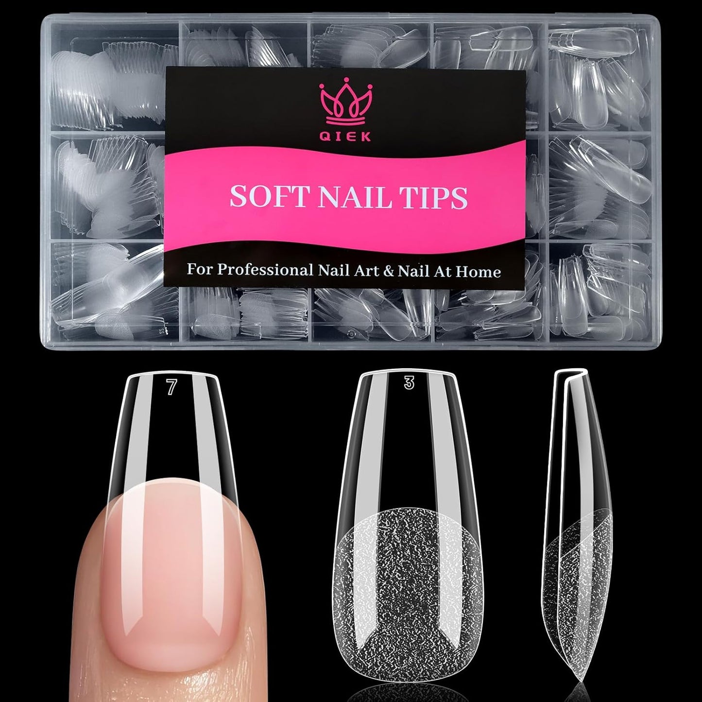 Medium Coffin Fake Nail Tips, 15 Sizes 240 PCS Clear Half Matte Press On False Nail Tips Pre-shaped Half Soft Cover Gel Nail Tips Extensions Thick Long Lasting for DIY Beginners & Salon Manicure
