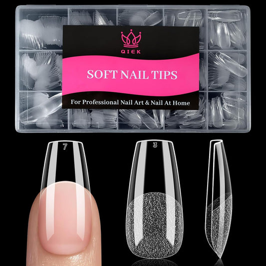 Medium Coffin Fake Nail Tips, 15 Sizes 240 PCS Clear Half Matte Press On False Nail Tips Pre-shaped Half Soft Cover Gel Nail Tips Extensions Thick Long Lasting for DIY Beginners & Salon Manicure