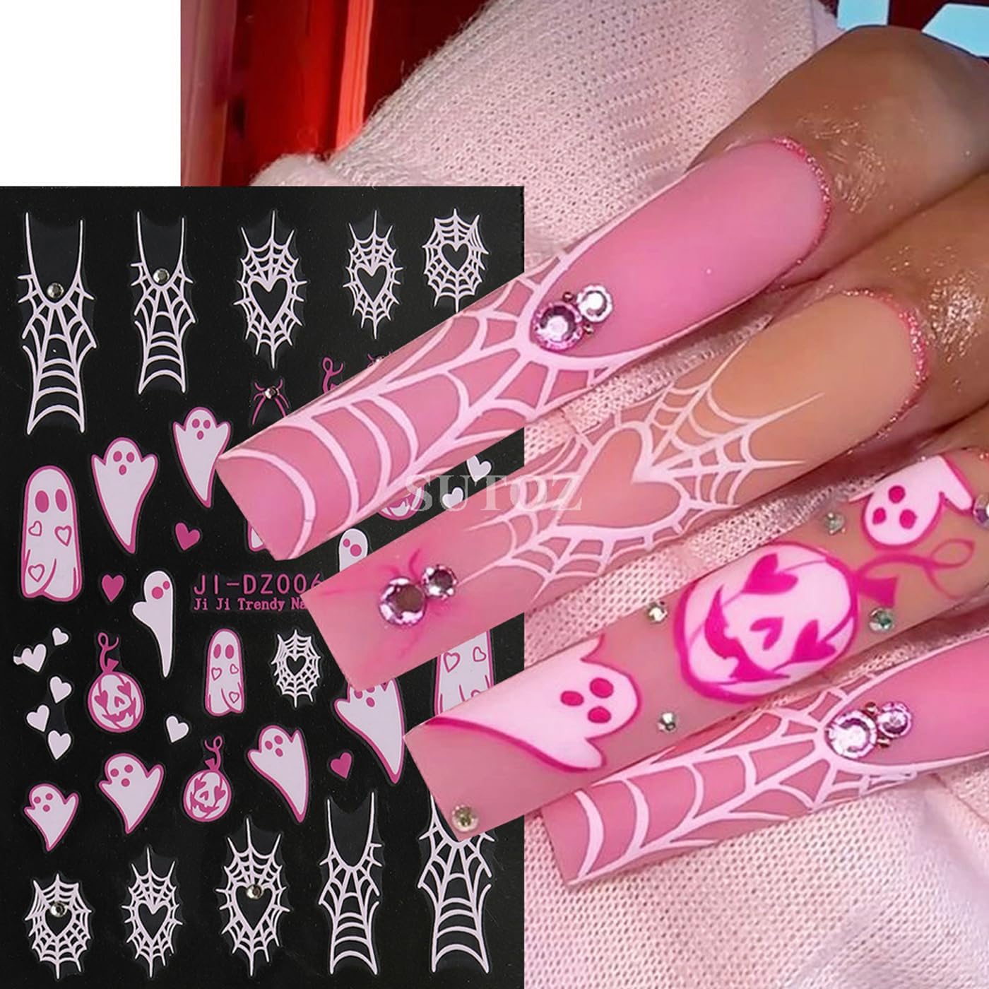 Halloween Nail Stickers for Nail Art Kit - 6Sheets Cute Ghost Nail Decals 3D Self-Adhesive Horror Skull Spider Web Bat Pumpkin Star Moon Designs DIY Nail Art Tips Nail Supplies for Halloween Party