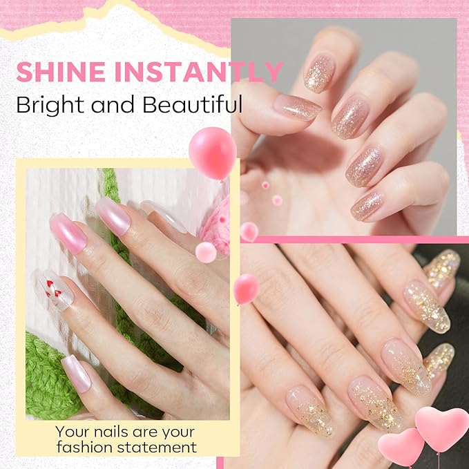 modelones Pink Nail Polish Set, 6 Colors White Gold Foil Glitter Silvery Pearl Shimmer Quick Dry Mini Starter, Long Lasting Art DIY Manicure Kit at Home for Women Girls Wedding Gifts