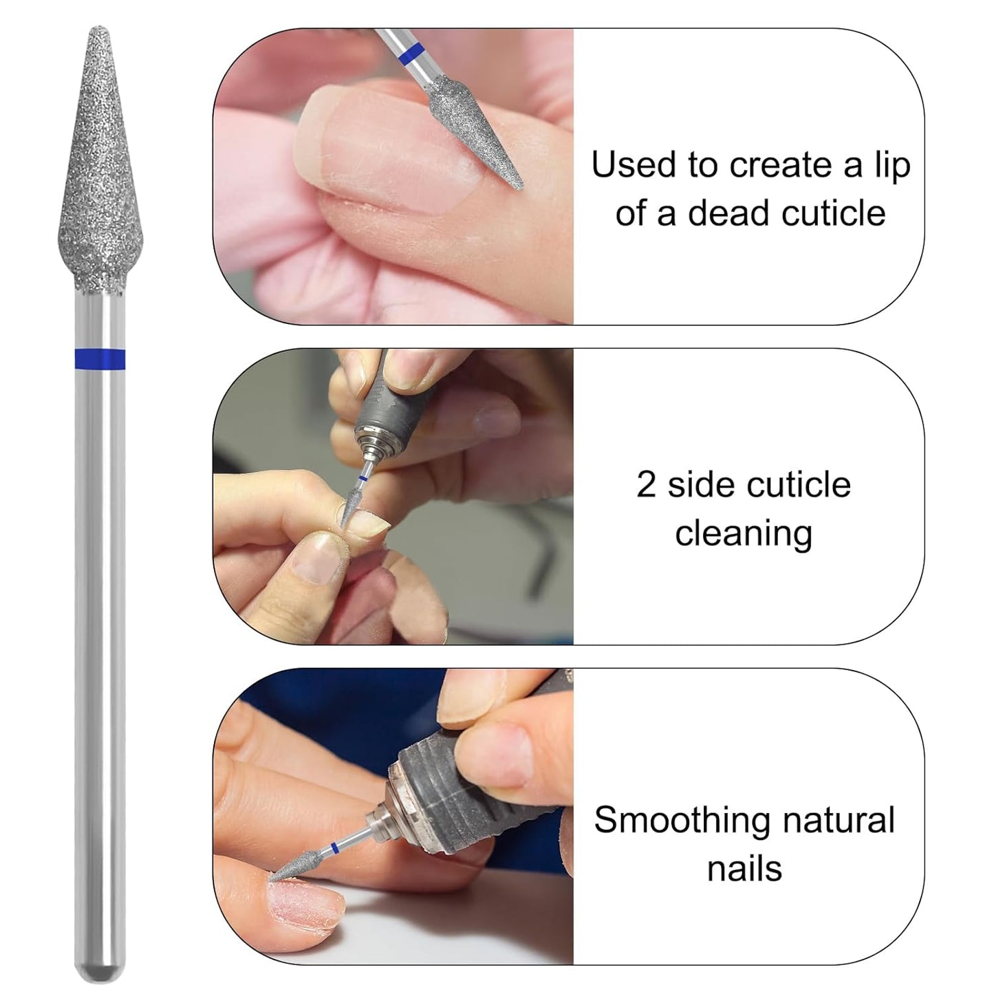 Diamond Safety Bits Small Tapered Electric Nail Drill File Cuticle Cleaner Tool for Acrylic Nails Rotary Nail Drill Machine Manicure Pedicure Polishing (Medium)