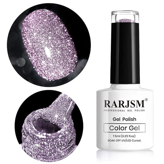 RARJSM Reflective Glitter Gel Polish, Light Purple Sparkle Gel Nailpolish Shiny Nail Art Varnish Manicure Clear Diamond Nailgel For Salon Home DIY U V L E D Cure RequiredRAR83