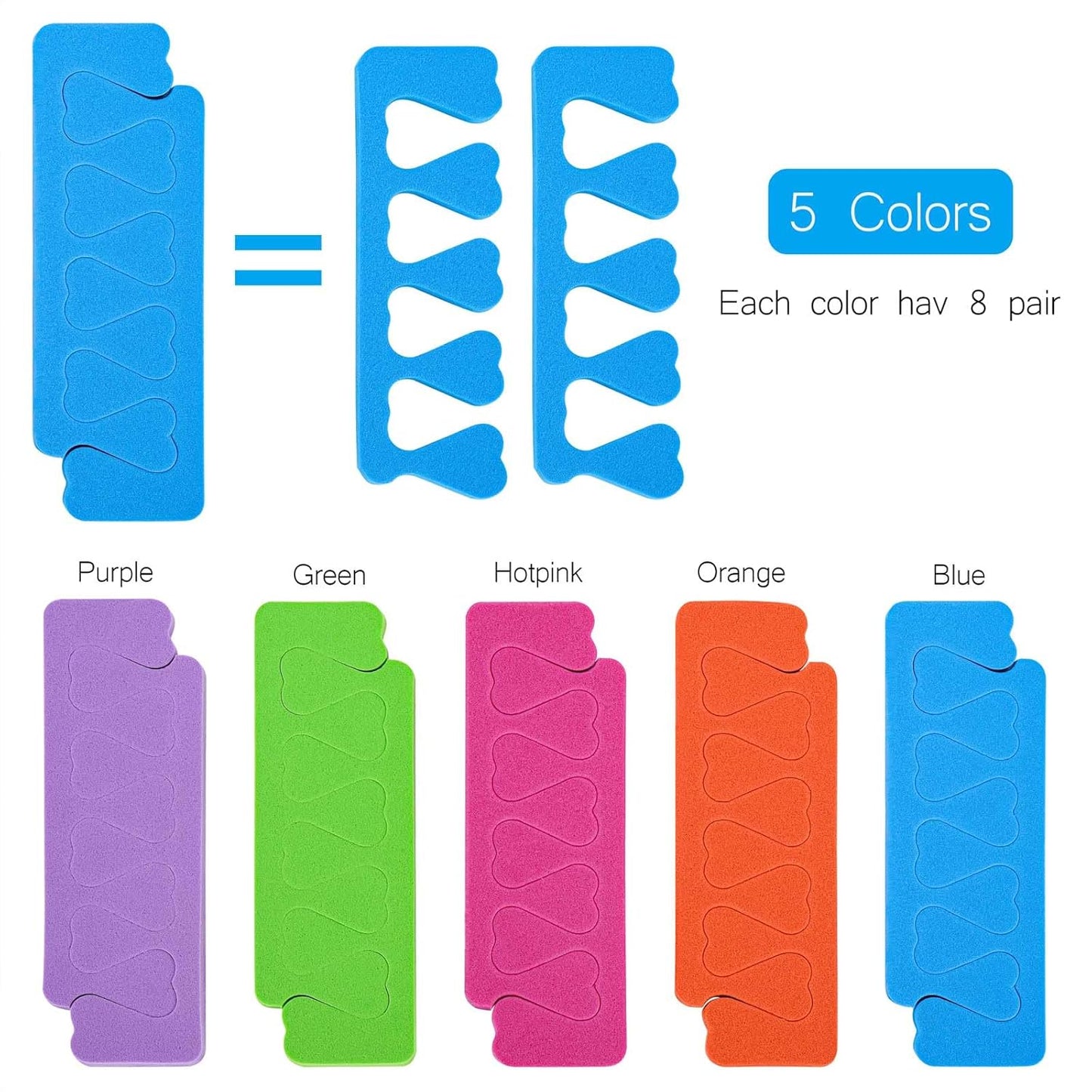 80pcs Sponge Toe Separators Pedicure Set for Nail Polish- Premium Nail Art Painting and Polishing Tool Kit, 5 Funy Color