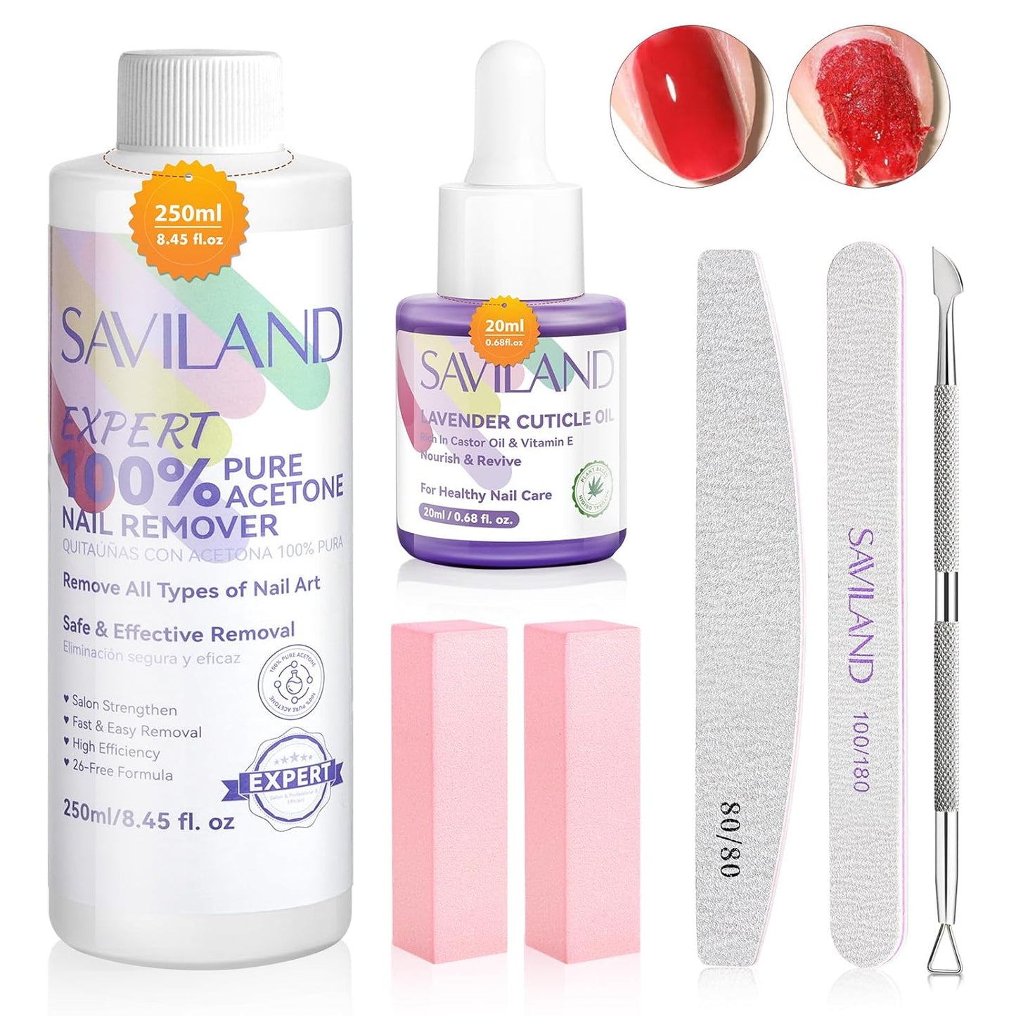 SAVILAND Expert Nail Polish Remover Kit: Gel Polish Remover Effective Removal Gel Polish Remover for Nails with Cuticle Oil 10 Pcs Nail Clips for Gel Removal Expert Level Home Salon Use 250 ML