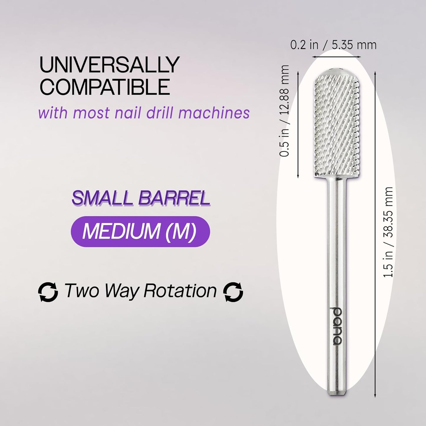 PANA 3/32" Small Smooth Round Top Safety Carbide Nail Drill Bit for Gel Polish & Acrylic Removal Nail Salon Manicure Pedicure Electric File Tools (Small Barrel - Silver, Medium)